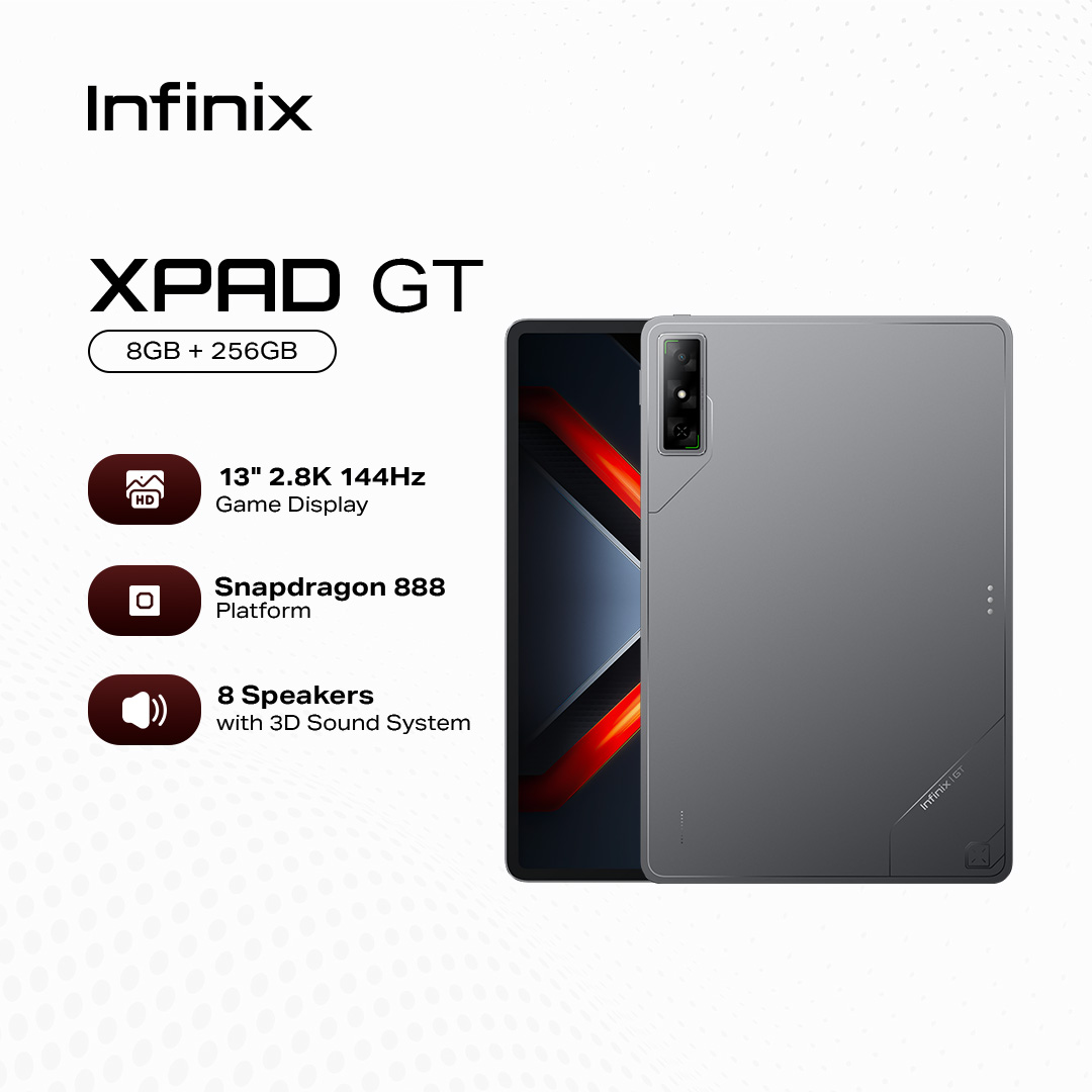 Infinix XPAD GT, 8+256 / Snapdragon 888 / 13" 2.8K 144Hz Gaming Display / 10000mAh Battery with 33w Super Charge