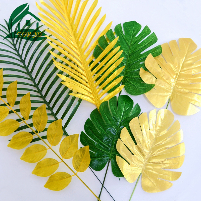 HJ Garden 10PCS Artificial Turtle Leaf Sunflower Leaf Plants Palm Leaves  Plastic Gold Tropical Party Leaves Decorations Wedding Decorations  Simulated