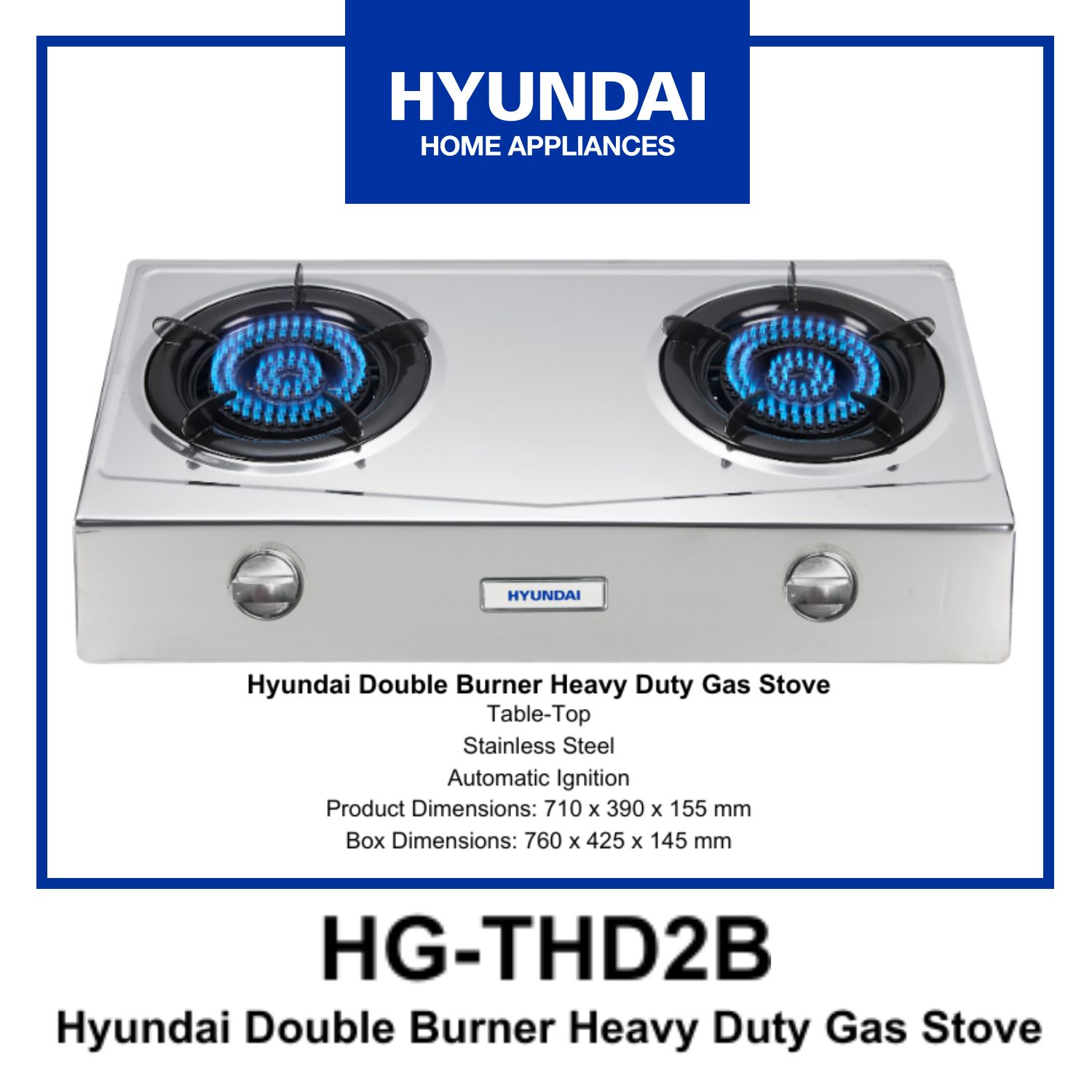 Hyundai Two-Way Gas Stove/ Built-in Hob Tempered Glass HG-A402K