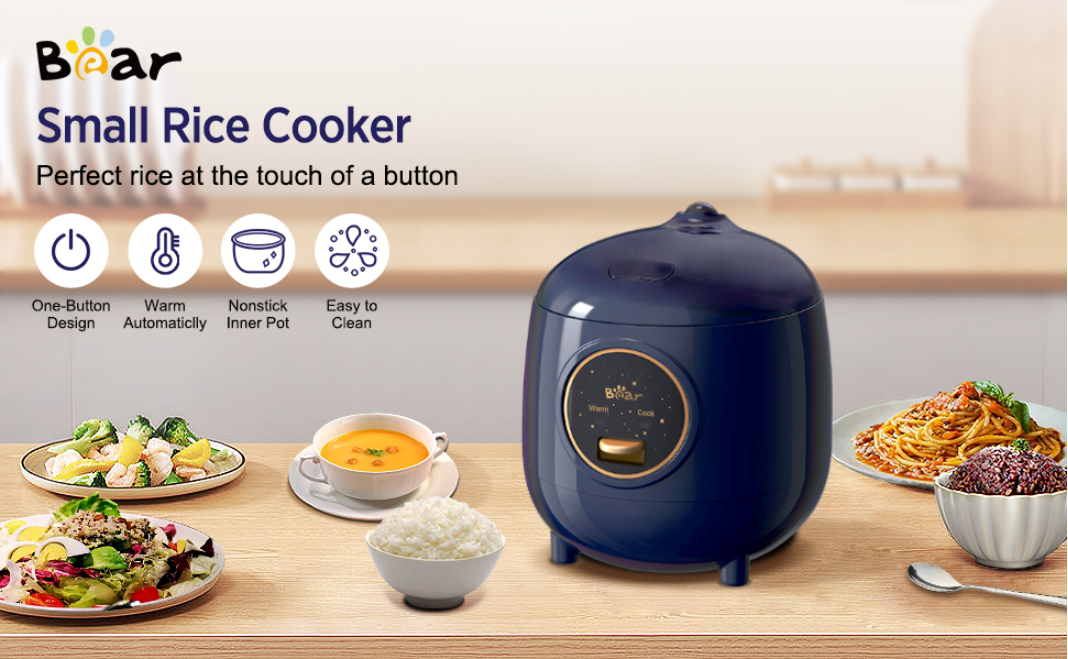 Bear Mini Rice Cooker 2 Cups Uncooked, 1.2L Portable Non-Stick Small Travel  Rice Cooker, BPA Free, One Button to Cook and Keep Warm Function, Blue