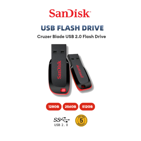 SanDisk Cruzer Blade USB 2.0 Flash Drive - 128GB to 512GB