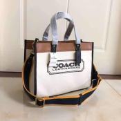 ∈ Coach Field Tote 30 With Coach Badge  - White / Brown