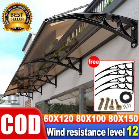 Mute Awning Canopy Shade Waterproof Sun Shelter Awning Front Door Windows Roofing With Frame 60*120/80*100/80*150cm Outdoor and Indoor Rain Cover Sun Protection Canopy Anti-UV Spliceable Sunshade