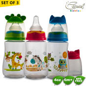 Coral Babies 4oz Clear Feeding Bottles with Character Hood