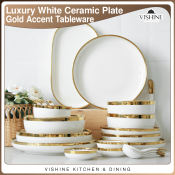 Vishine Nordic Light Luxury Phnom Penh Ceramic Tableware Set Rice Bowl Vegetable Plate Noodle Bowl Soup Bowl Shallow Plate Household Dishes Combination