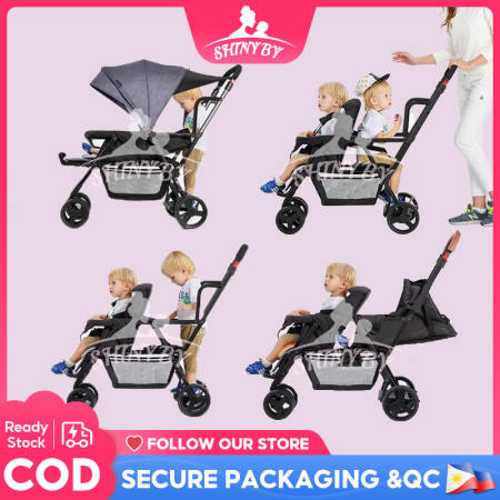 Foldable Twin Stroller for Babies/Toddlers, Front & Back Seating