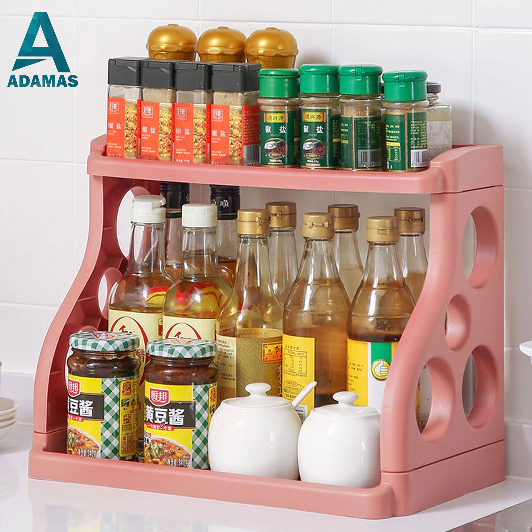 New Double Layer Kitchen Shelf Seasoning Floor Plastic Knives Rack ...