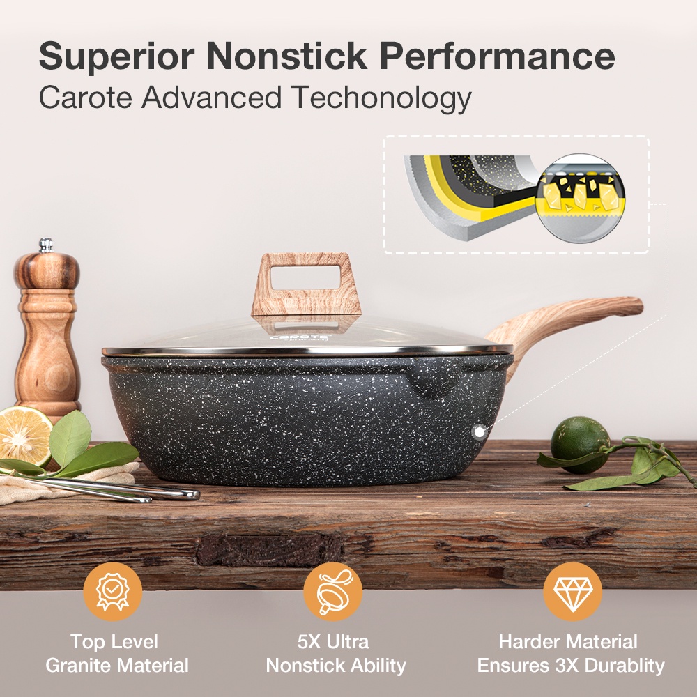 Carote Non Stick Frying Pan kitchen cookware set 4 pcs Kawali wok