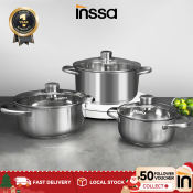 INSSA 3-Piece Stainless Steel Cookware Set, Easy Clean