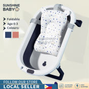 Foldable Baby Bathtub Set for 0-6 Years Old, with Rubber Mat