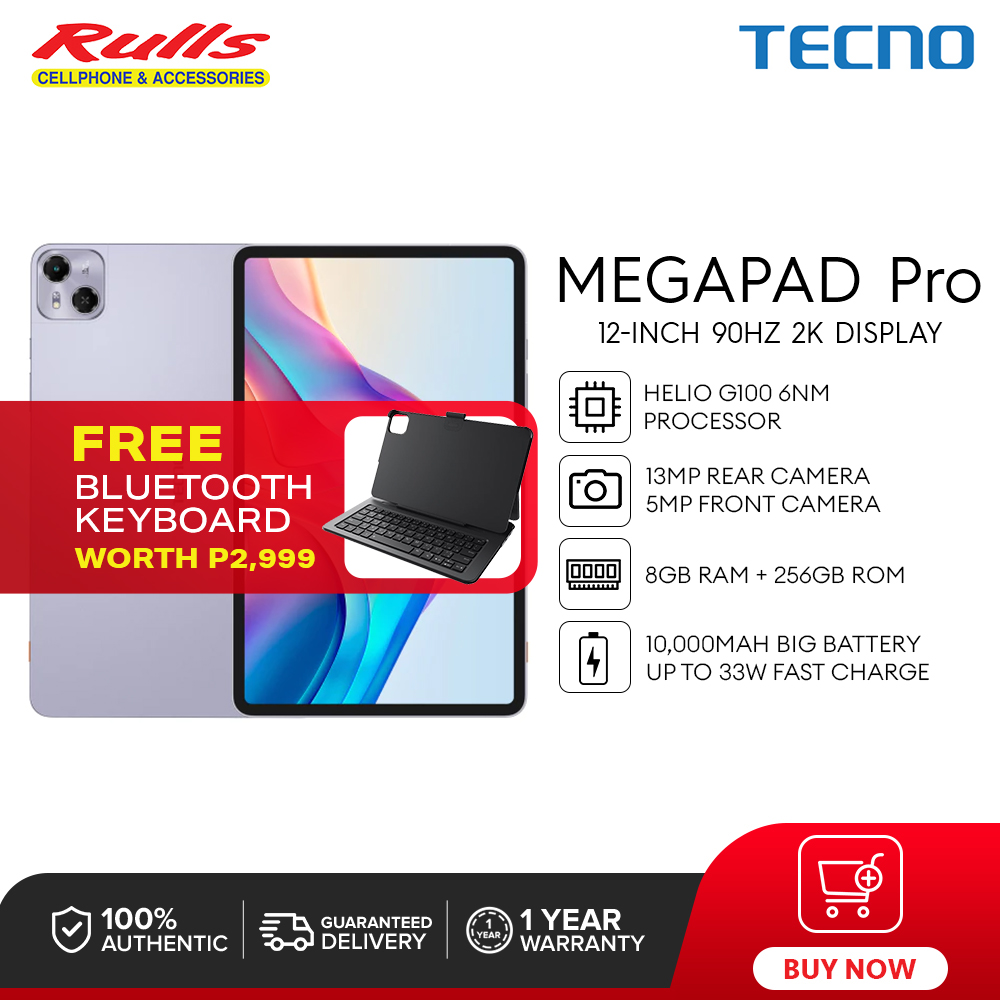 TECNO MEGAPAD Pro (8GB+256GB) Tablet | Helio G100 6nm | 12" 2K 90Hz IPS Display | 10,000mAh Battery | Up to 33W Super Charge | Android 15 Presyo 12,499 Piso*Libreng Shipping