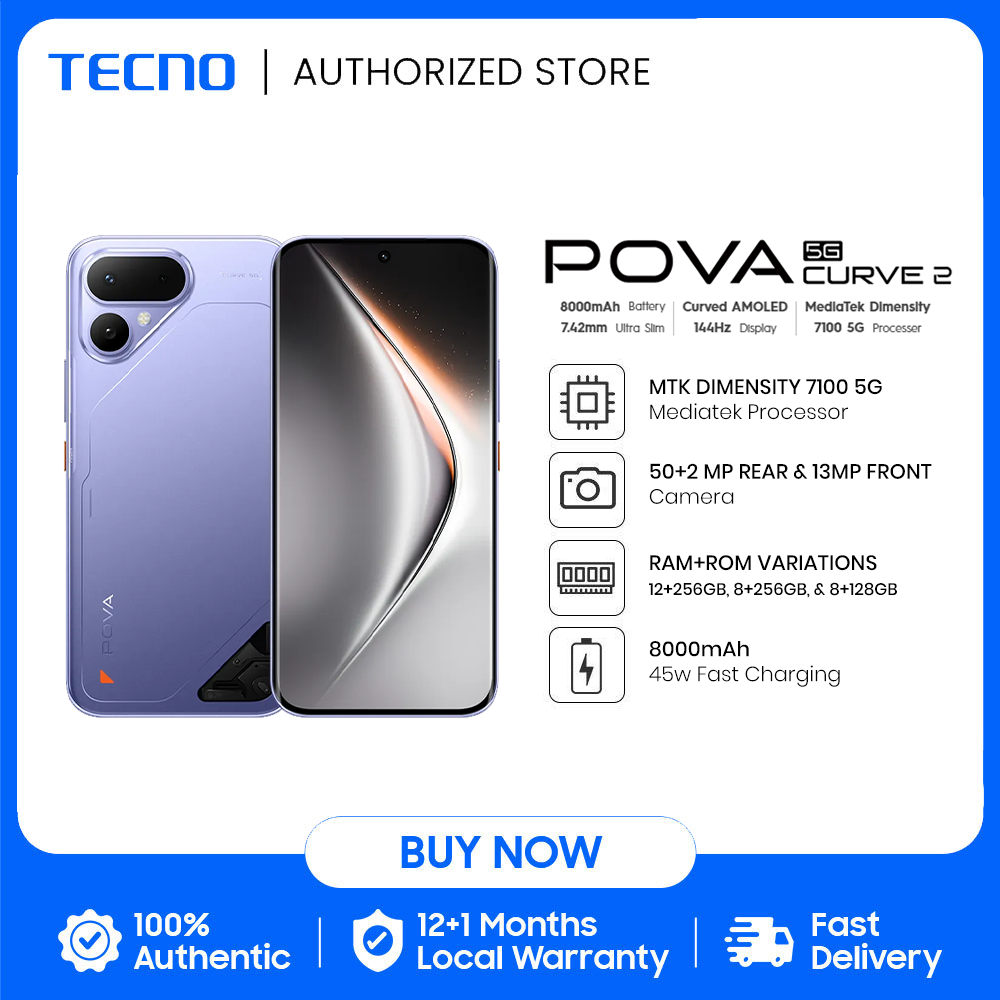 TECNO POVA Curve 2 5G (8GB+256GB) Smartphone / MTK Dimensity 7100 5G / 50MP Main Camera / 6.78” 144Hz Curved AMOLED Display / 8000mAh Battery / 45W Fast Charge - Image 3