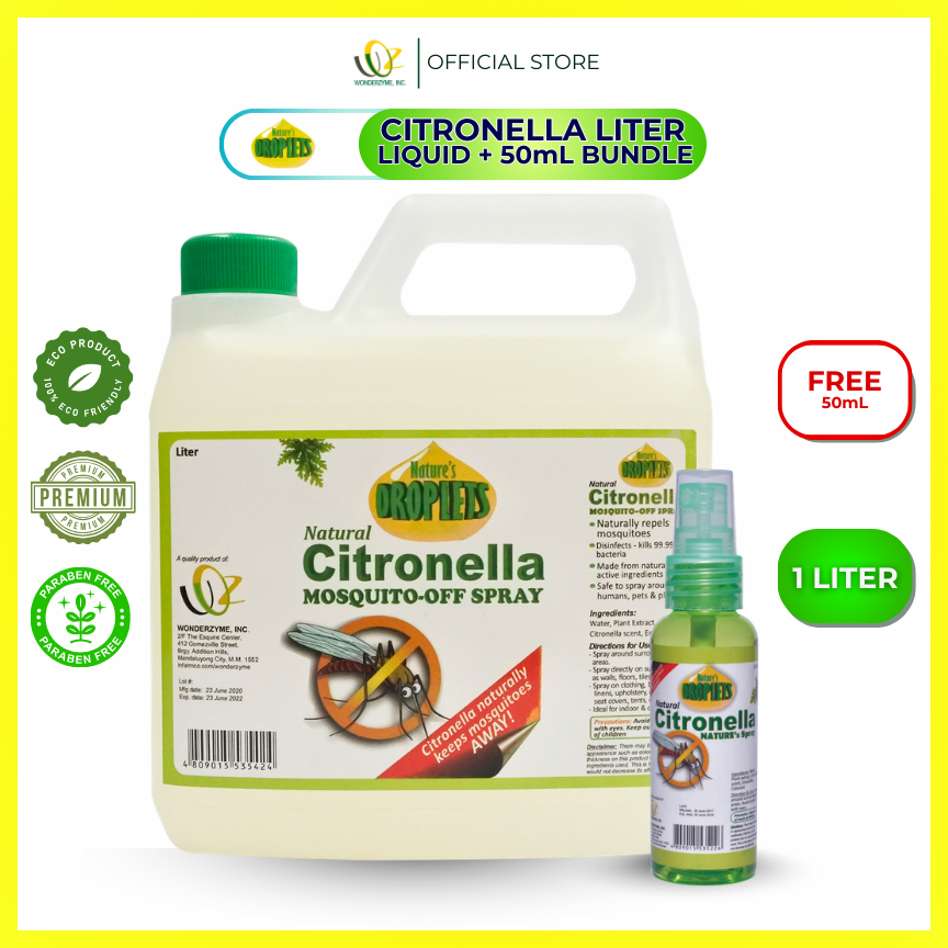 NATURE'S DROPLETS Citronella Natural Mosquito Off Spray Liter (Free 50ml) Based Essential Oil for Humidifier, Sprayer , Revitalizer , Anti Mosquito / Mosquito Repellent