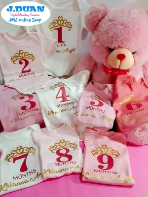 Monthly Milestone Customized Onesies Princess Crown Design Pink and White Onesies for baby girl Onesies newborn onesies for baby girl set 12pcs or RETAIL FREE Name (2)
