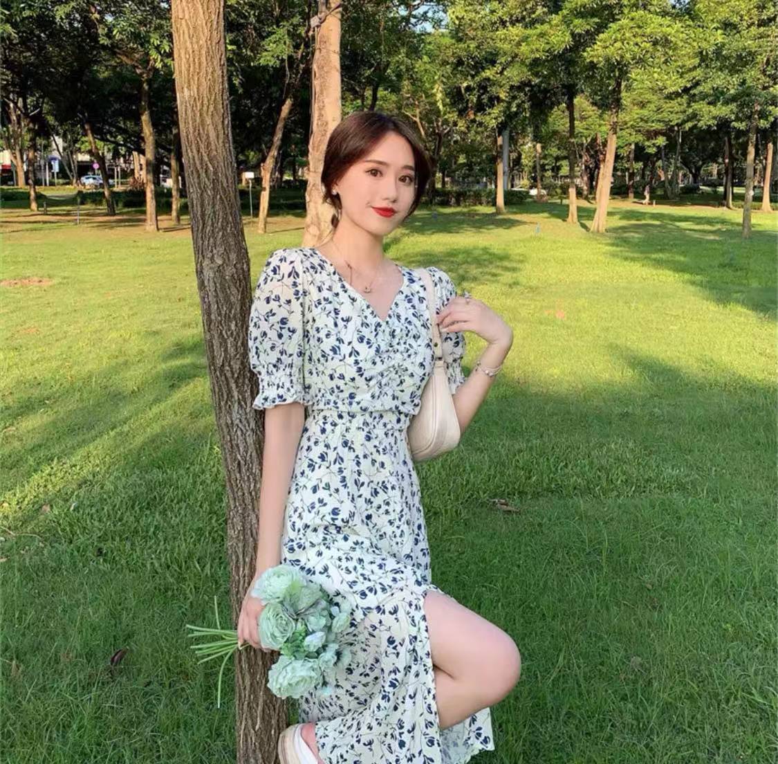 Summer Korean Pink Dress For Woman Long Dress With Slit Dresses For ...