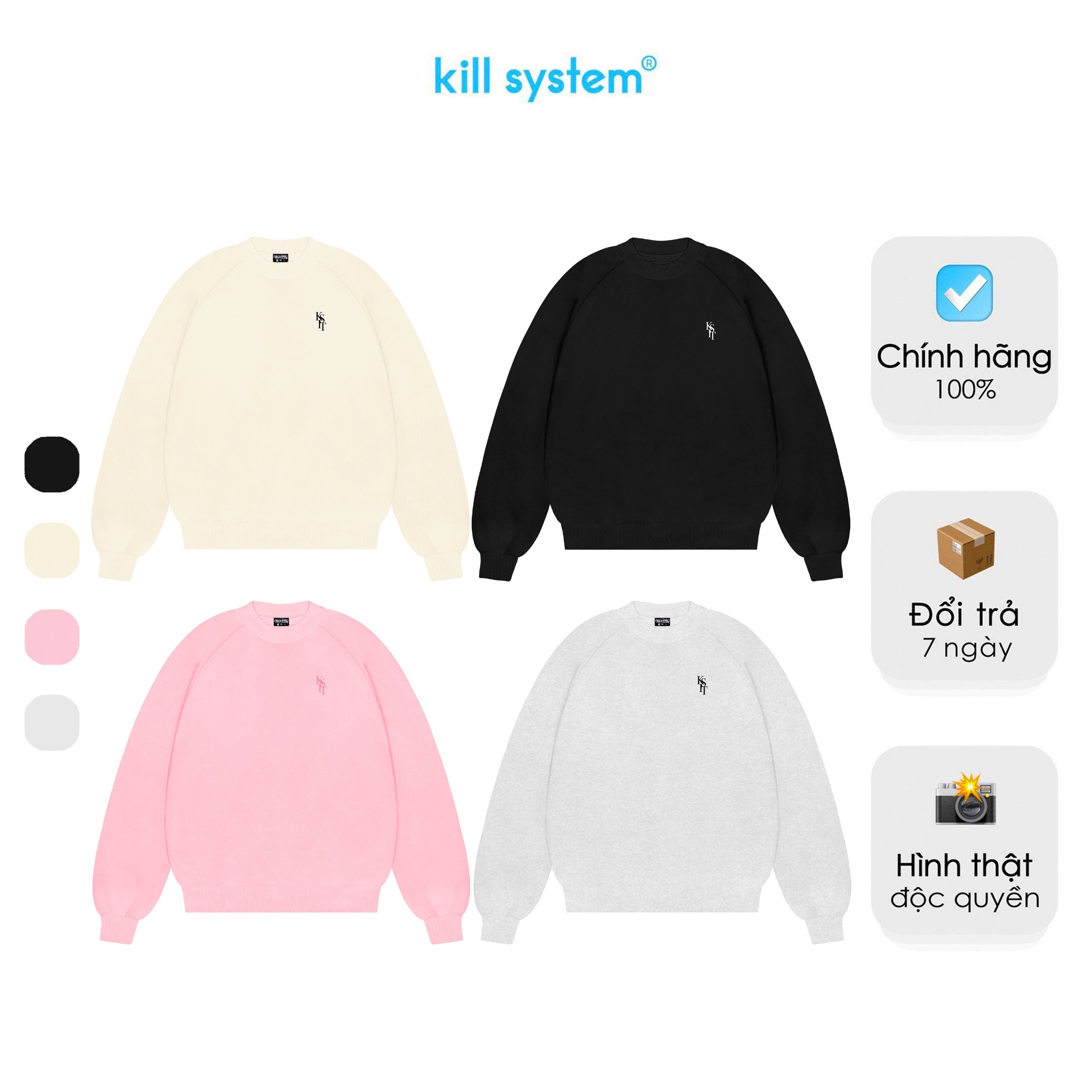 Áo sweater boxy Kill System hình thêu KIST chất vải chân cua
