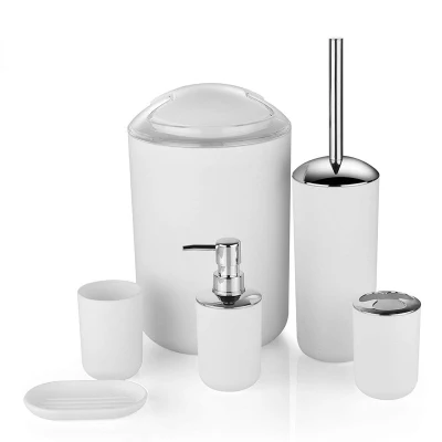 6 pcs Bathroom Accessories Set Bath Ensemble Soap Dispenser, Toothbrush Holder, Tumbler, Soap Dish, Trash Bin and Toilet Brush for Hotel, Home and Office (1)