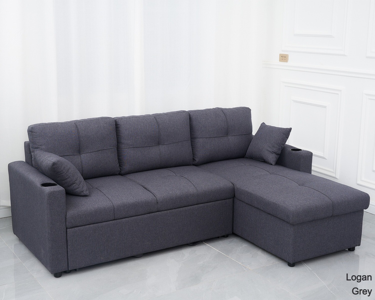 Flotti Logan Convertible L-Shape Sofa with Pull-Out Bed and Storage