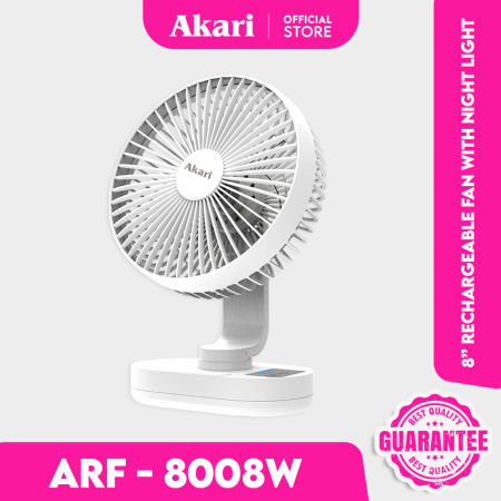 Akari 8” Rechargeable Fan with LED Night Light ARF-8008