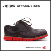 JIRRAS Wingtip Oxford Shoes - Genuine Leather, Red Sole