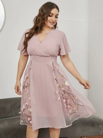 Nomi Chic Plus Size Floral Surplice V-neck Dress