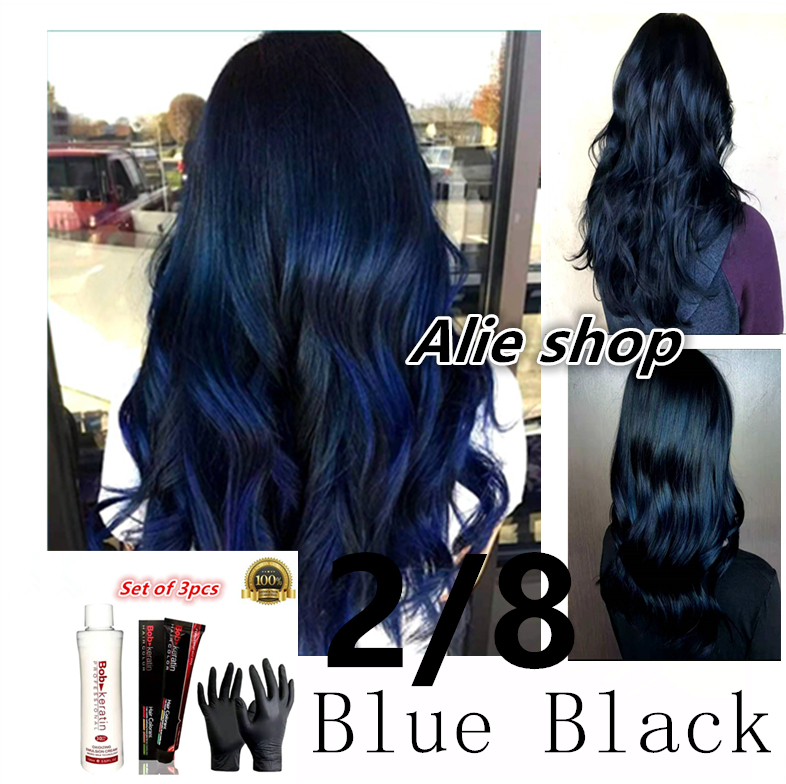 Blue Black Hair Color with Oxidant ( 2/8 Bob Keratin Permanent Hair Color )  | Lazada PH
