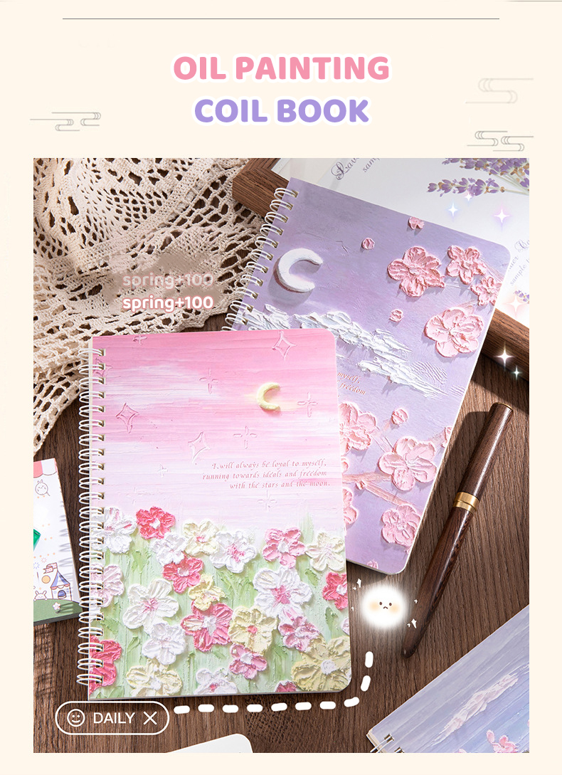 Notebooks Aesthetic Oil Painting Cover Coil Book A5 Sketchbook Journals  Diary Notepad Weekly Planner Office School