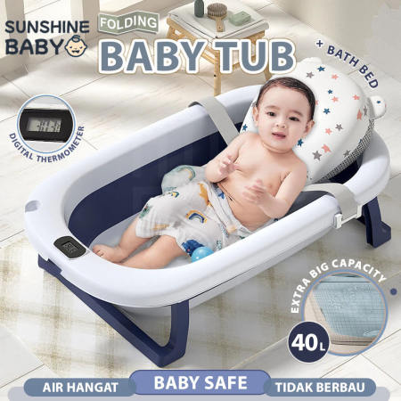 Foldable Baby Bathtub Set for 0-6 Years Old, with Rubber Mat