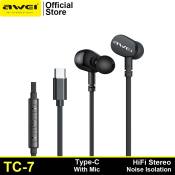 Awei TC-7 Type-C Earphones with Mic and Bass Boost