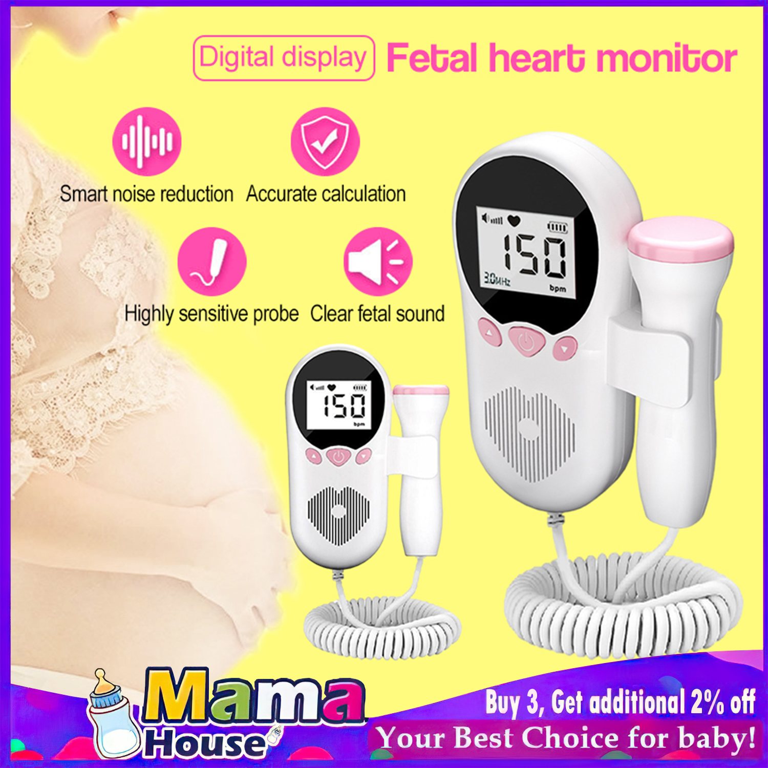 Portable Fetal Doppler Baby Heart Monitor - No Radiation