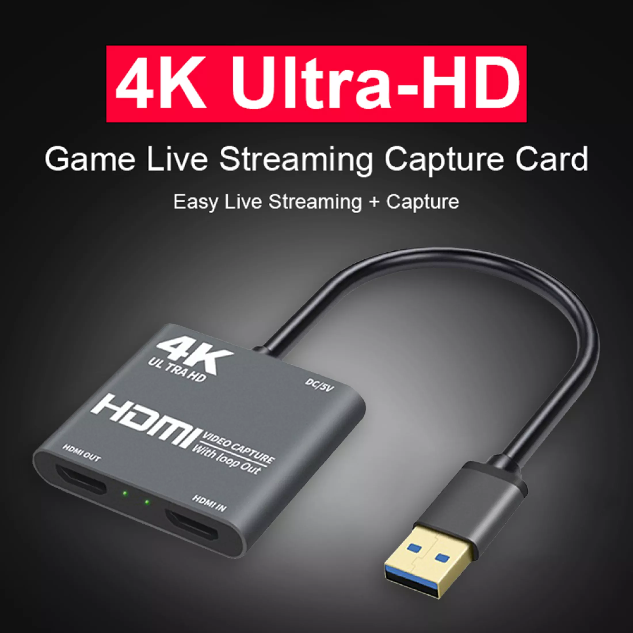 4K HDMI to USB 3.0 Video Capture Card Loop Out Game Recorder for 1080P Live  Streaming