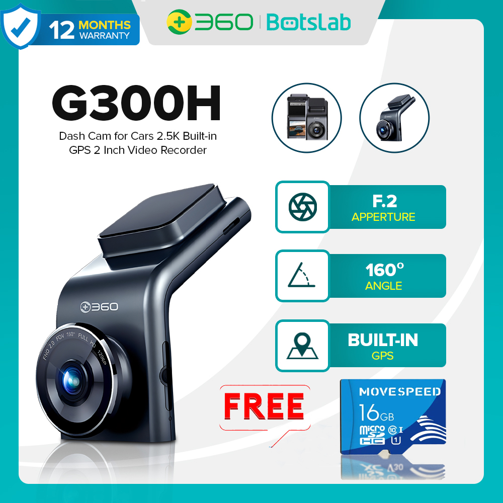 360 Botslab G500H Dash Cam Front and Rear Wireless, Built-in WiFi GPS Front  2K FHD Rear 1080P