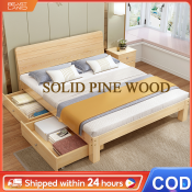 Pine Solid Wood Bed With Drawers Minimalist Rental Room Economy Double Bed Wooden Single Queen Bed Solid Wood Bed