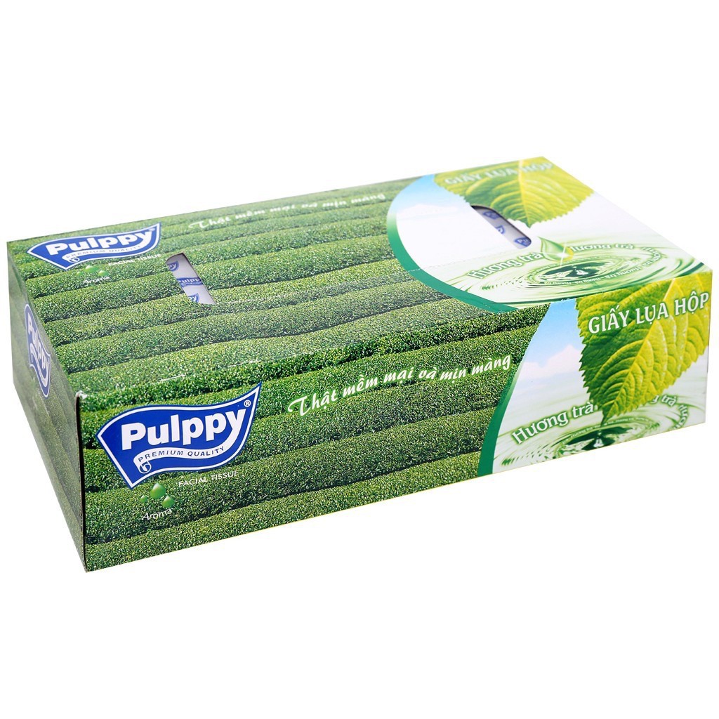 Khăn giấy lụa Pulppy hương trà xanh 2 lớp hộp 100 tờ