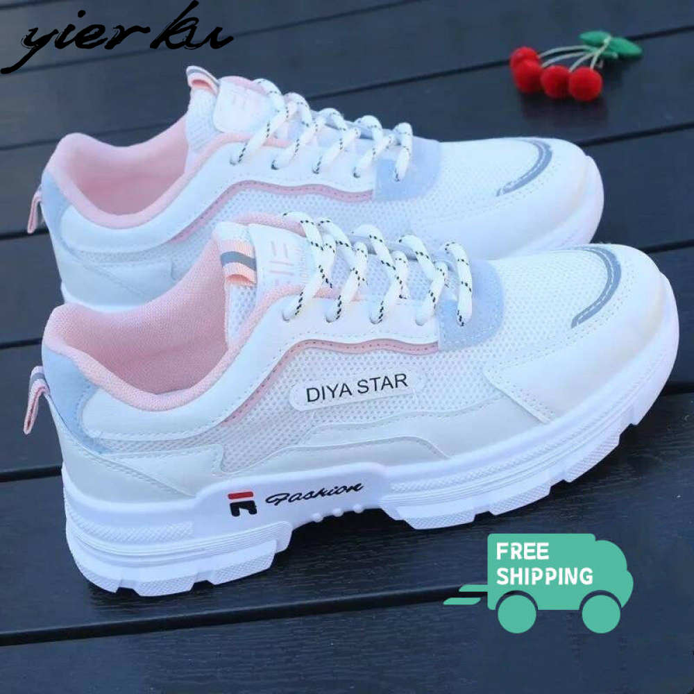 Yierku 【Free Shipping Miễn phí vận chuyển】Giày nhỏ màu trắng của phụ nữ 2022 mùa xuân cơ bản sinh viên giày lưới phẳng của phụ nữ bình thường tất cả các tr