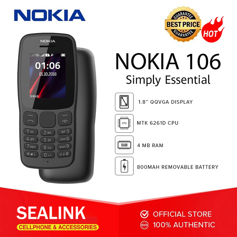 Keypad Phone Nokia 106 800mAh Battery Dual Sim 1.8inch FM Flashlight Basic Phone Sound Redord COD