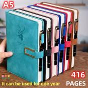 A5 Leather Notebook with Pen: Thick, Cute College Notepad
