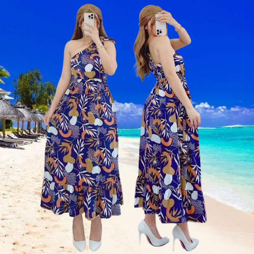 MAXI DRESS ONE SIDED HAWAIIAN DESIGN NEW TRENDY FLORAL MAXI DRESS FOR WOMEN SUMMER OUTFIT KOREAN NEW TRENDY BEACH WEAR MAXI DRESS FOR WOMEN SUMMER OUTFIT MAXI DRESS COTTON HIGH QUALITY MAXI