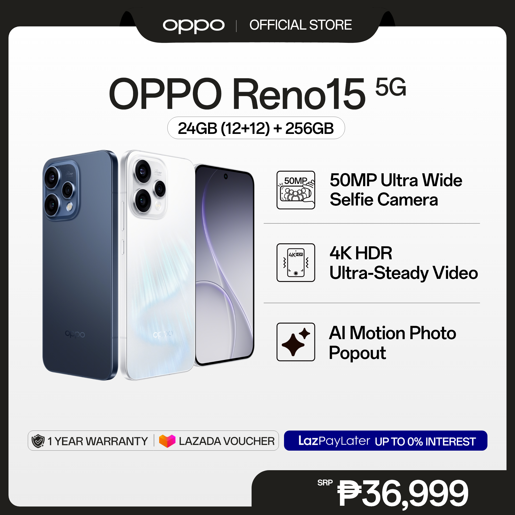 [ALL-NEW] OPPO Reno15 5G / 50MP Ultra Wide Selfie Camera / 4K HDR Ultra-Steady Video