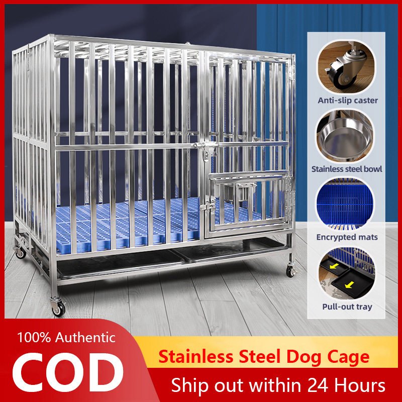 Large Stainless Steel Dog Cage with Toilet - Ideal for Dogs