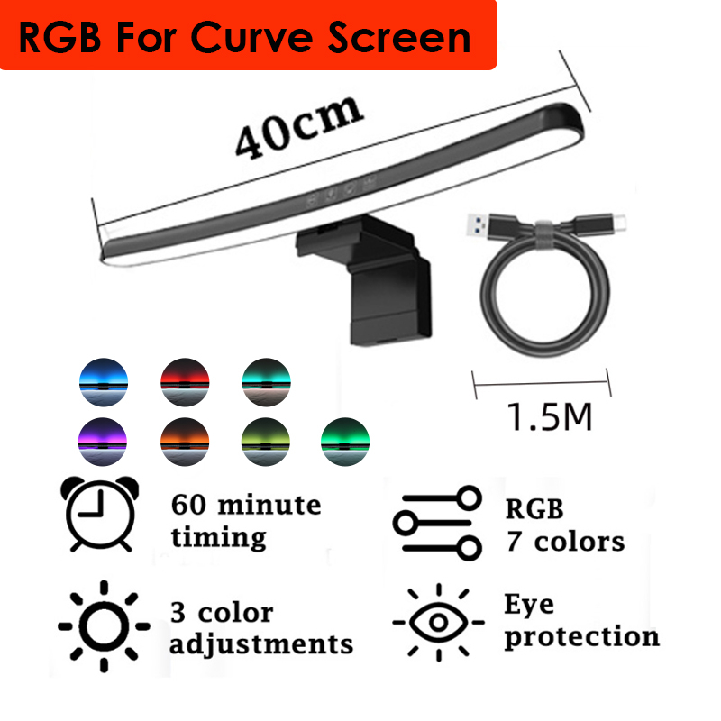 CHENBEN Monitor Light Bar Stepless Dimming RGB Office Computer Screen Hanging Light Bar 3 Switchable Light Modes DC5V USB Eye-Caring Desk Lamp for Study Reading Backlight for Game