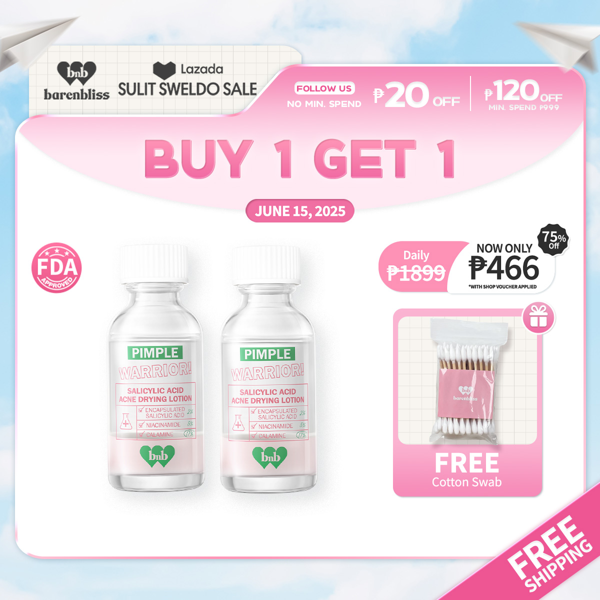 Discount on barenbliss  shoes - SKU: [BUY1 GET1] barenbliss BNB Pimple Warrior! Salicylic Acid Acne Drying Lotion - With Salicylic Acid &