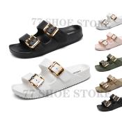 Fashion Gold Double Buckle Unisex Sandals by 