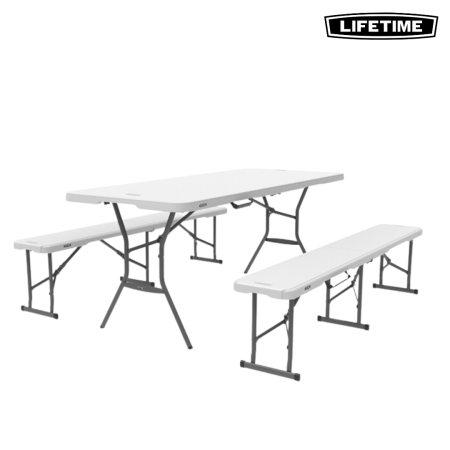 Lifetime USA 6 FT White Fold-In-Half Table and Bench