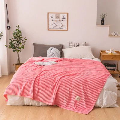 Soft Blanket Plush Flannel Blanket Queen size Stripe Coral Fleece Solid Color Kumot Soft Blanket double size (6)