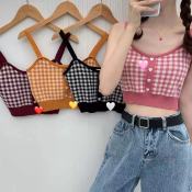 K.Store Plaid Checkered New Fashion Korean Style Knitted Vest Loose sleeveless Crop Top #1653