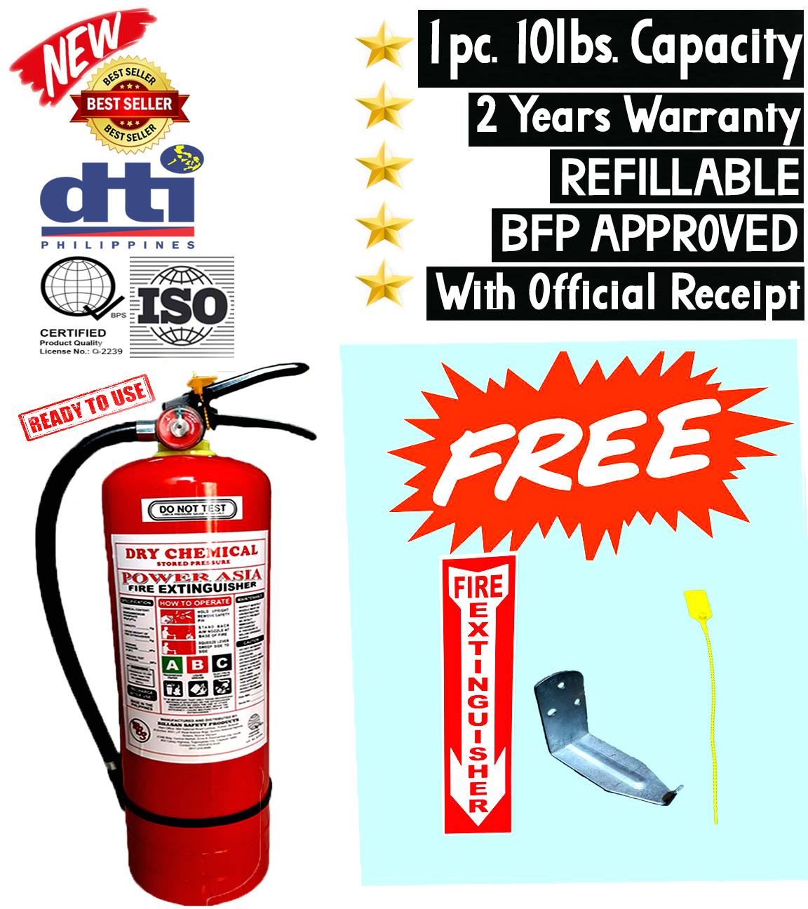 POWER ASIA 10lbs. Refillable ABC Dry Chemical Fire Extinguisher