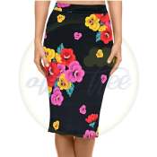 Pencil Skirt Below the Knee Stretchable High Elasticated Waist Printed Fits 25-34 inches waistline)