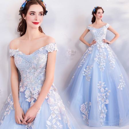 Luxurious Blue Beaded Wedding Dress by 