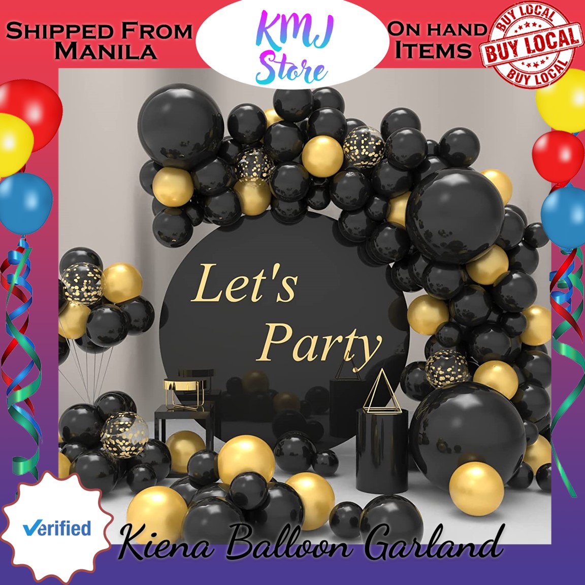 Latex Balloons Garland Arch Kit 108pcs Assorted Size for Party Decorations  - Metallic Gold, Metallic Silver & Metallic Black Balloon Set 